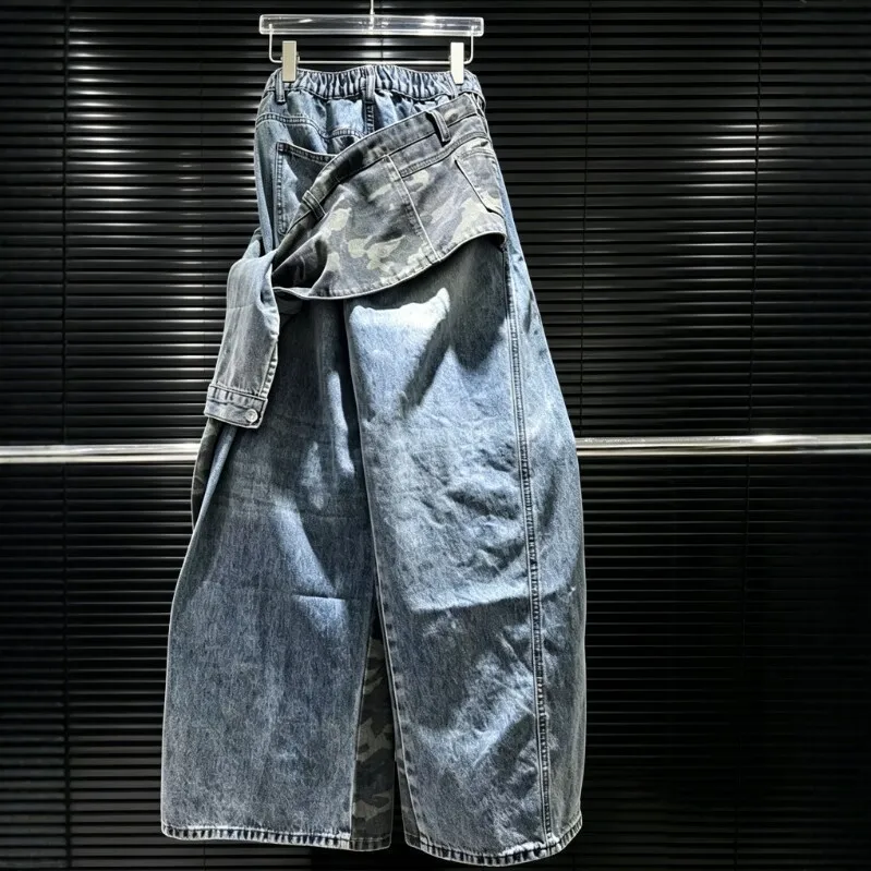 High Waist Patchwork Jeans Straight Leg with Full Length Washed American and European Style Private Celebrity Style Women Jeans