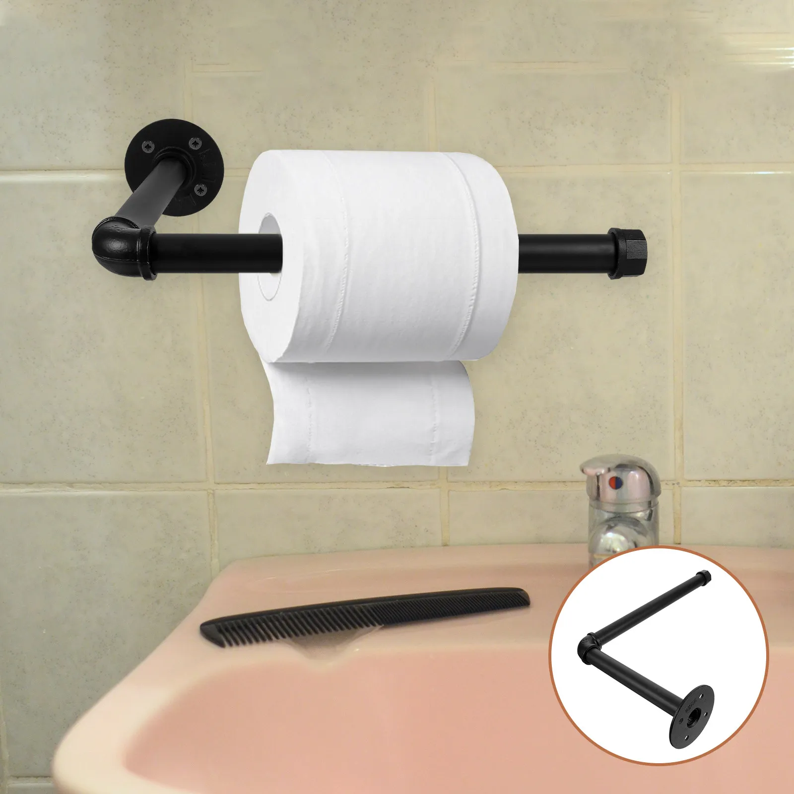 

Iron Art Paper Holder Black Wall Mounted Tissue Storage Shelf Bathroom Paper Rack Home Toilet Accessories