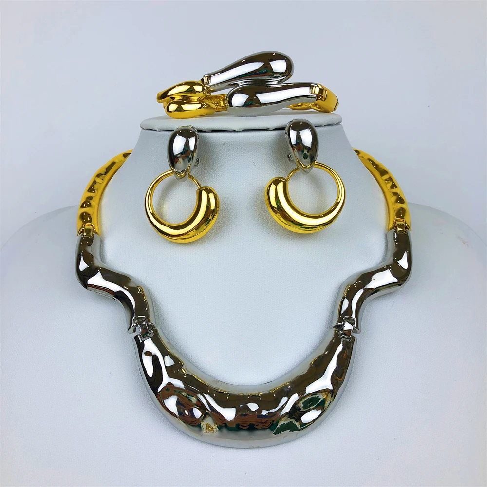 

Gold Plated Jewelry Set Women Luxury Necklace Lightweight Elegant Round Earrings Dubai Wedding Jewellery Anniversary Party Gifts