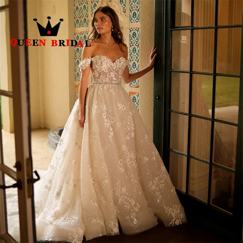 

Exquisite Appliques Sequined Crystal Wedding Dresses 2024 Sweetheart Off Shoulder Bridal Gowns Vestidos De Novia Custom Z33Z