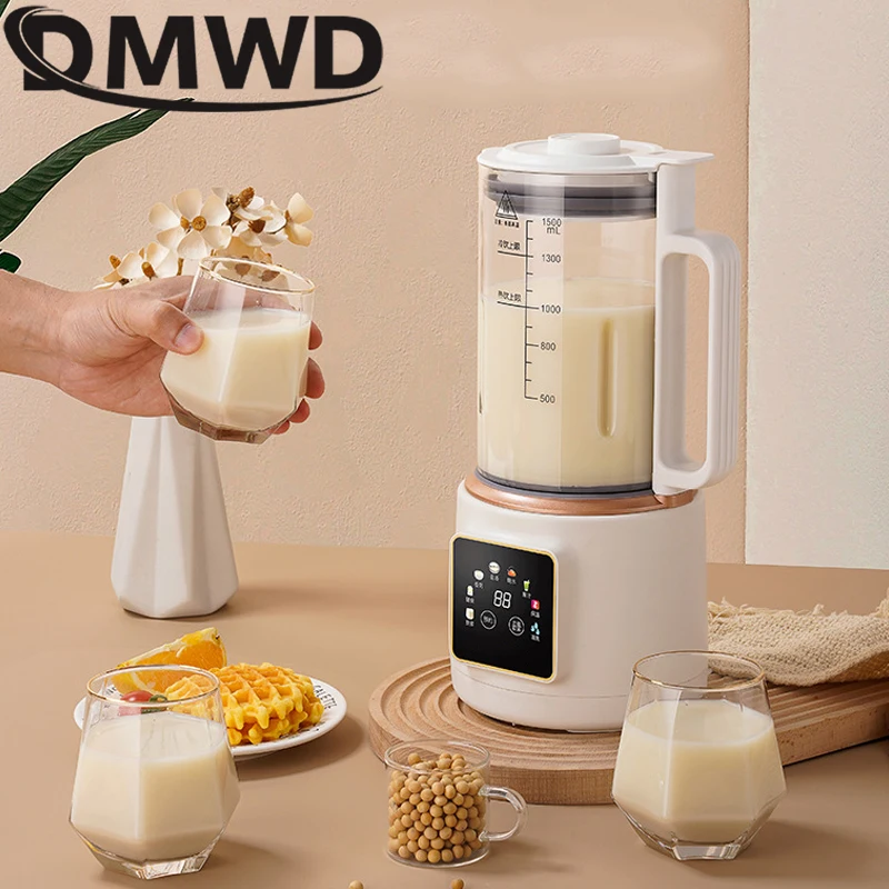 DMWD 1.5L Soymilk Machine Household Soyabean Milk Maker Stainless Steel Filter-free Heating Soy Beans Milk Juicer Grain Grinding