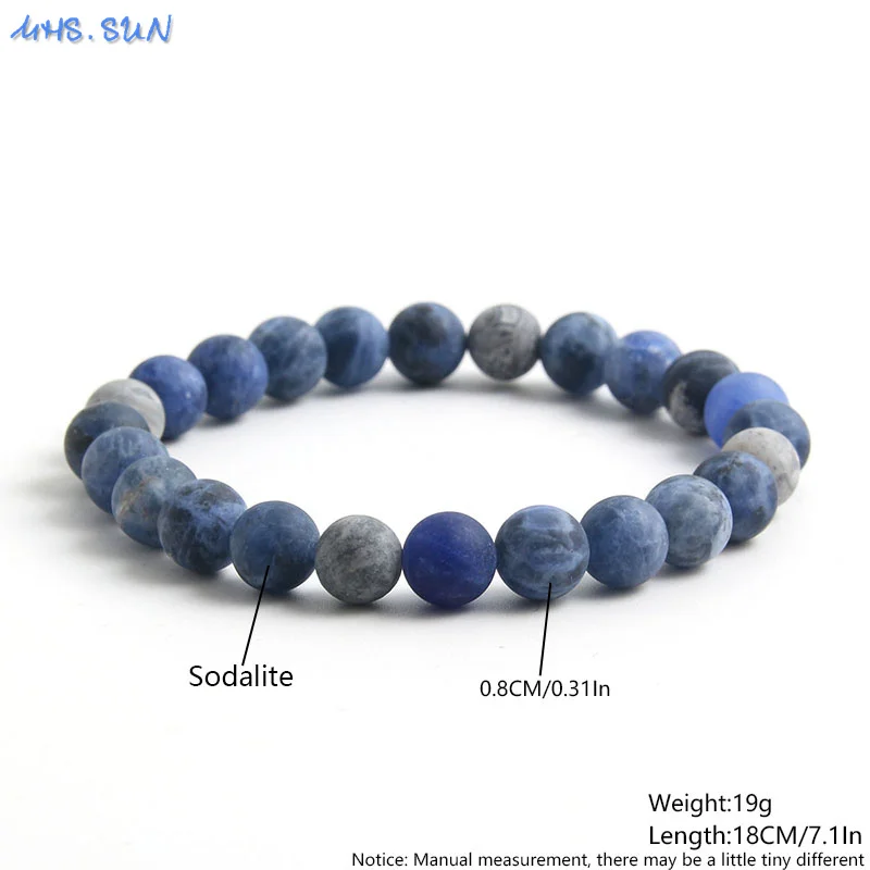 MHS.SUN Natural Blue Sodalite Stone Beads Bracelet Handmade Healing Women Daily Jewelry Elastic Yoga Health For Men Gift