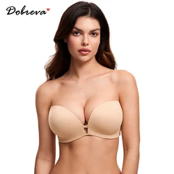 DOBREVA Women's Push Up Strapless Bra T-shirt Lace Underwire Add-2-Cup Bandeau Bras Black Nude Beige