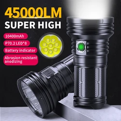 10400mah Most Powerful Flashlight 45000LM Power Bank TYPE-C Rechargeable LED Strong Light Multitool Tacical Torch for Hunting