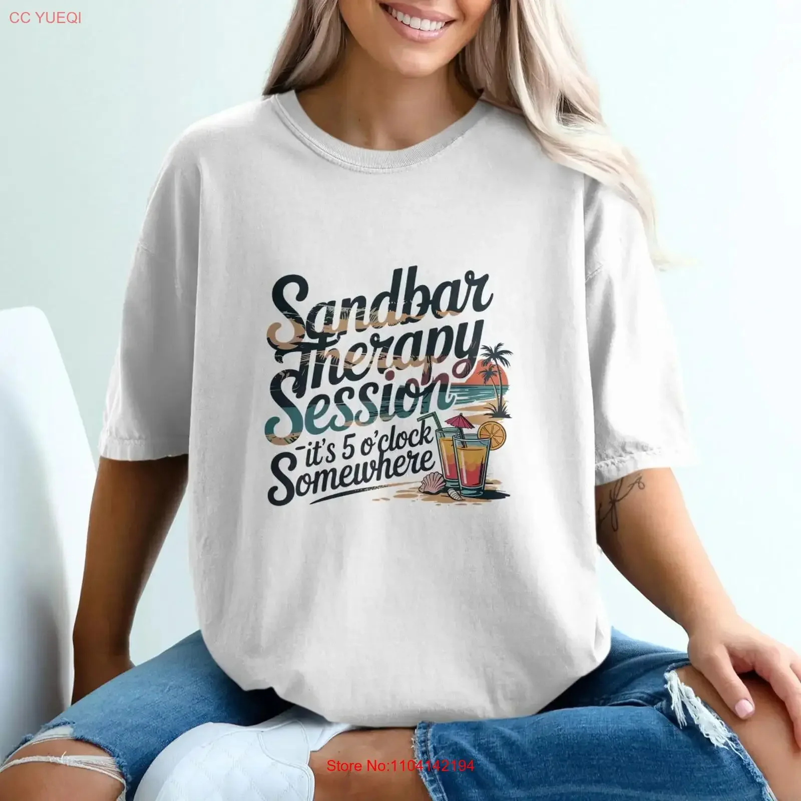 Sandbar Therapy Session T Shirt Its 5 Oclock Somewhere Beach Vacation Tropical Drink Summer Vibes vintage Washed Slightly