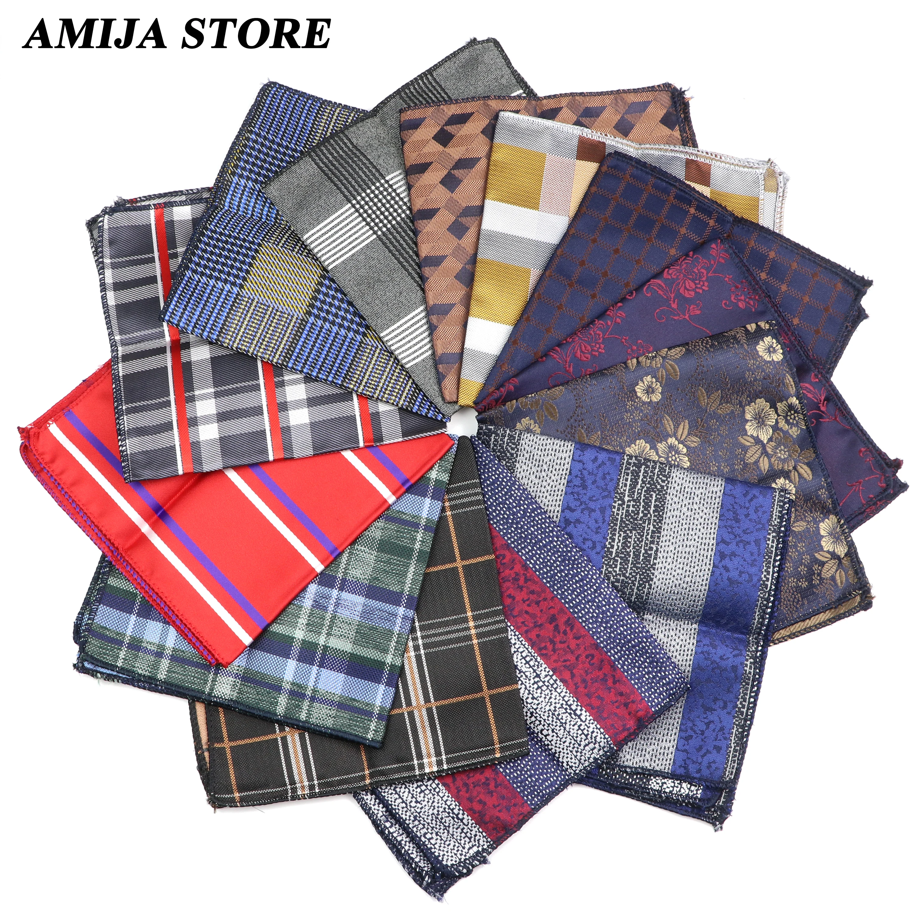 25*25CM Luxury Men\'s Handkerchief Plaid Dot Striped Floral Hankies Polyester Hanky Business Pocket Square Chest Towel Wedding