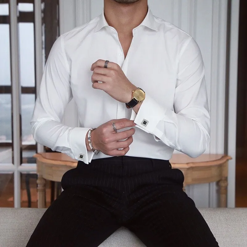 

Men's French Cuff Dress Shirt Long Sleeve - Formal Business Shirt with FREE Cufflinks