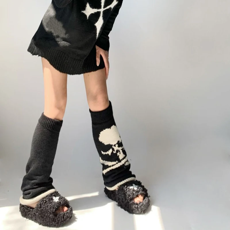 Women Knit Leg Warmers Y2k 80s Harajuku Striped Knee High Boot Socking Kawaii High Socks Boot Cuffs Accessories