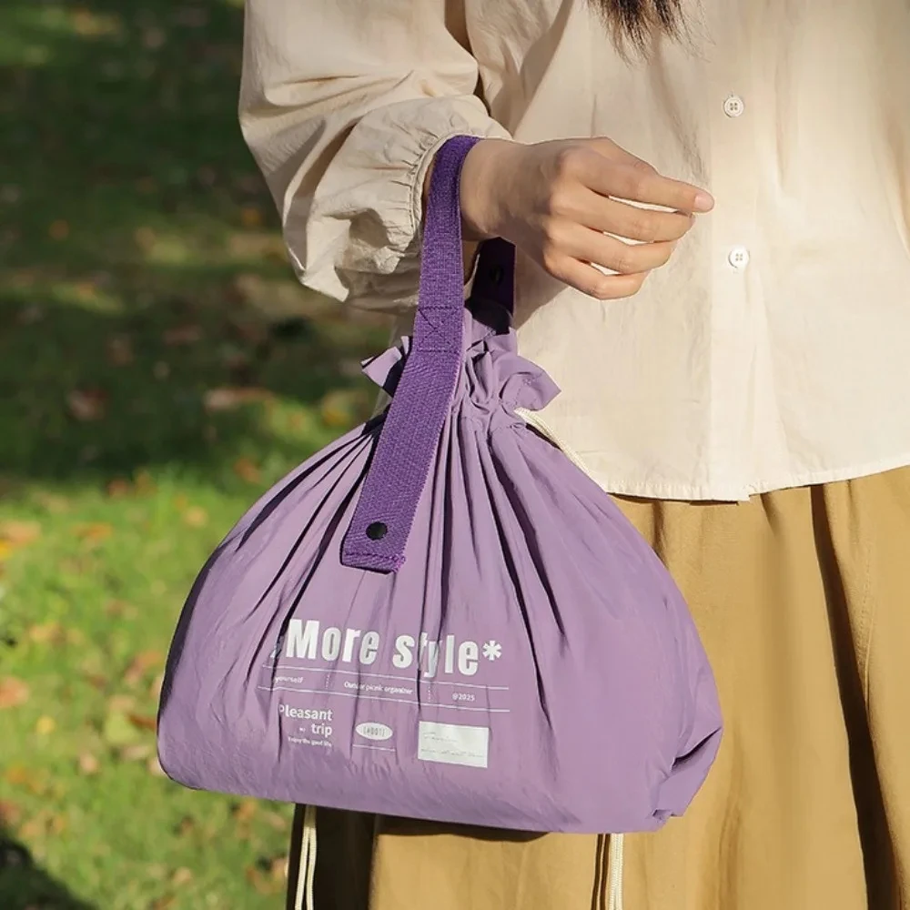 Foldable Large Capacity Casual Lunch Bag Portable Travel Bag Shopping Bag Office Workers Drawstring Bag Cosmetic Bag