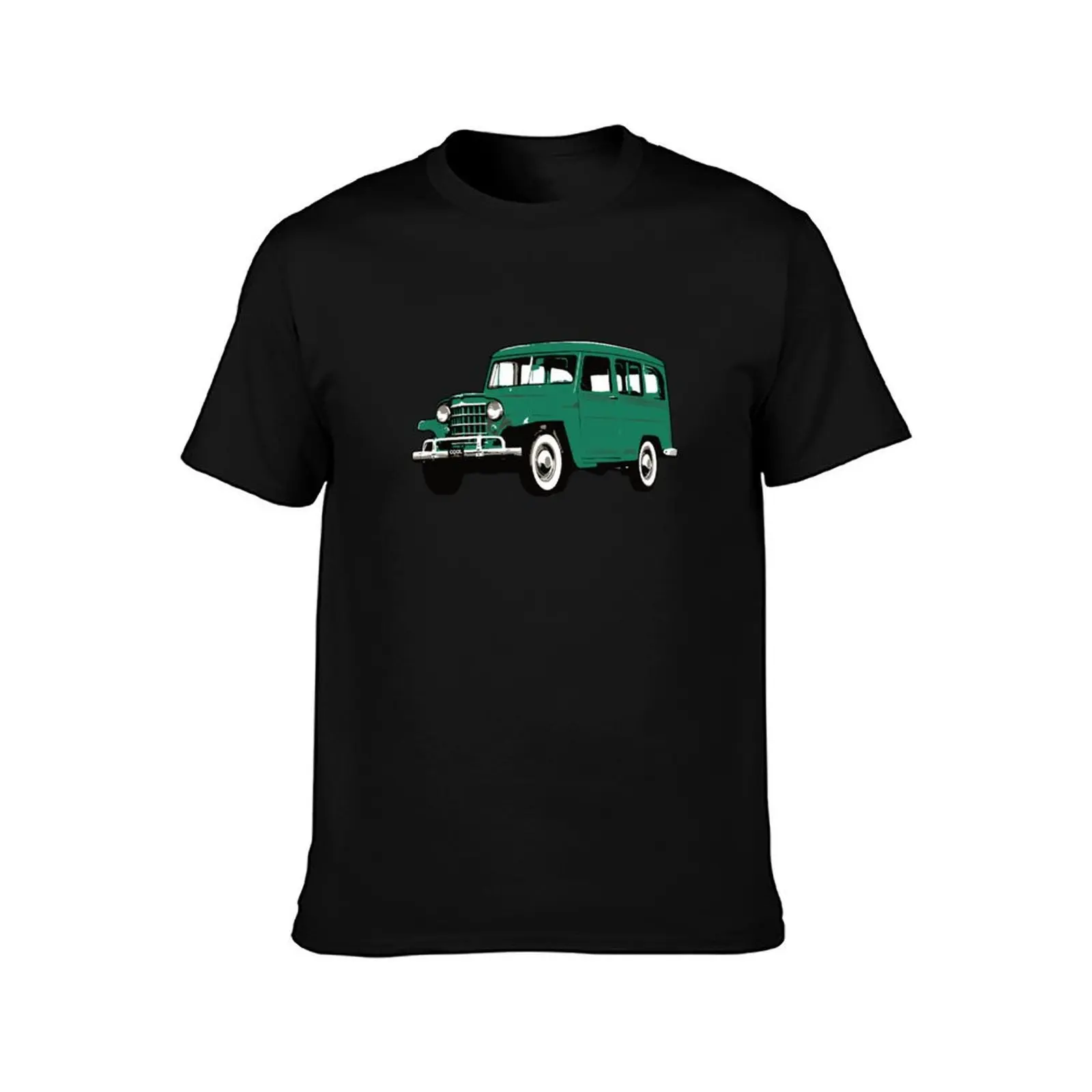 Green Vintage Station Wagon T-Shirt Fashion Pattern Printed Tee Shirt T-Shirt