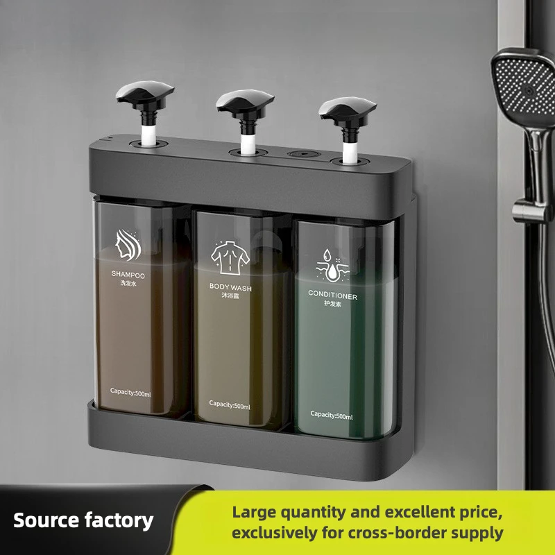 Liquid Dispensing Bottle Non-punching Soap Dispenser Bathroom Wall-mounted Manual Press Shampoo and Body Wash Dispensing Bottle