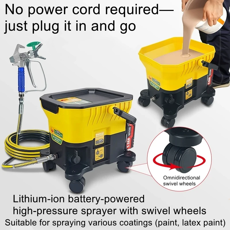 Paint, Latex Paint, and Tinted Paint High-Pressure Airless Sprayers; Lithium-Ion Rechargeable Airless Powered Tank Sprayers