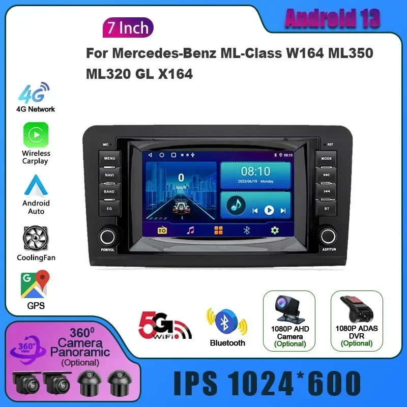 7inch Carplay Screen Android 13 for Mercedes-Benz ML-Class W164 ML350 ML320 GL X164 Multimedia 2din Car Radio GPS Navigation RDS