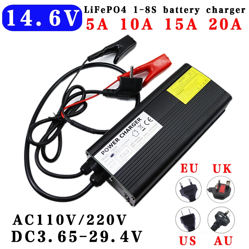 

3.65V 14.6V 29.4V 5A 10A 15A 20A Lifepo4 fast charger 1S-8S 4S 12.8V 24V energy storage solar RV battery pack intelligent charge