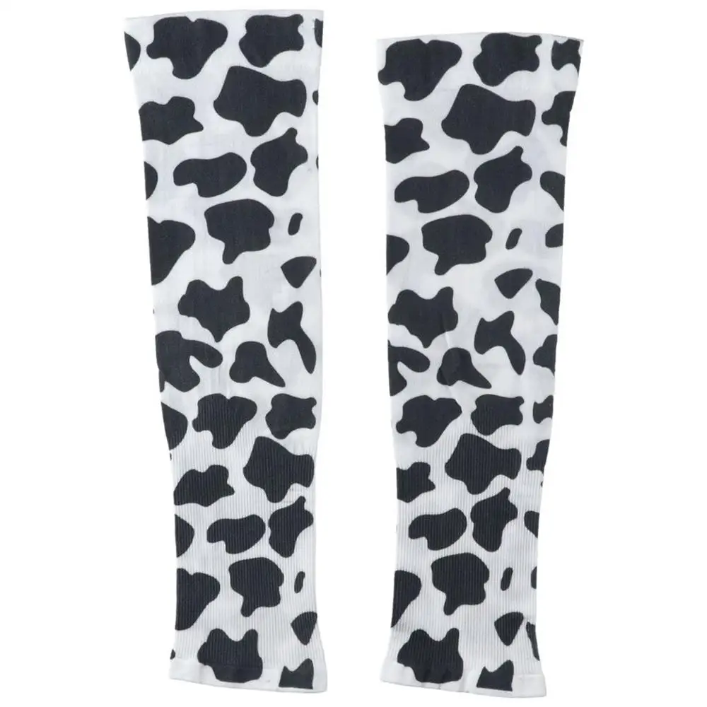 1Pair Dacron Ice Silk Sleeves Portable Cow Pattern Thin Loose Ice Sleeves Protection UV Resistant Sleeve Cover Outdoor