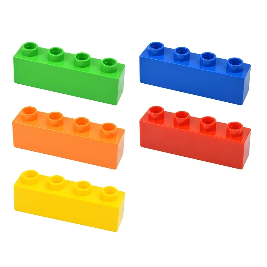 10 Stuks Doe-Het-Zelf Bouwstenen Groot Formaat Dikke Figuren Bakstenen 1X4 Stippen Educatief Creatief Formaat Compatibel Groot Dubbel Plastic Speelgoed