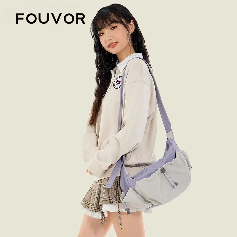 

Fouvor Large Shoulder Bags Drawstring Design Multiple Pockets Lightweight Crossbody Bag for Youth Students Fashion Bags 3047-10