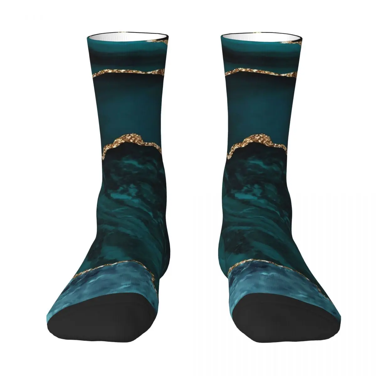 Gold Marble Socks Blue and Green Modern Stockings Spring Non Slip Unisex Socks Warm Soft Pattern Running Socks