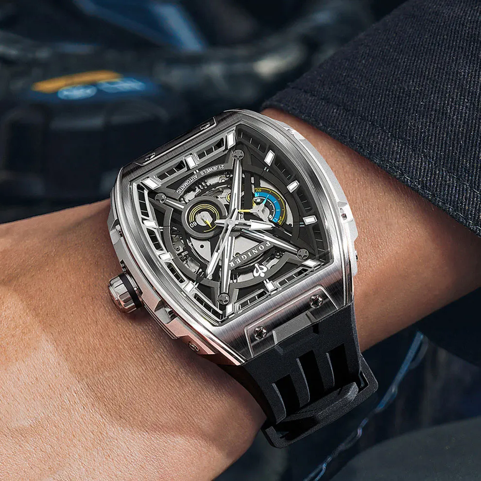 PONIGER Top Brand Design Automatic Movement Mechanical Men's Watches Fashion Multi-Function Stainless Steel Waterproof Men Watch