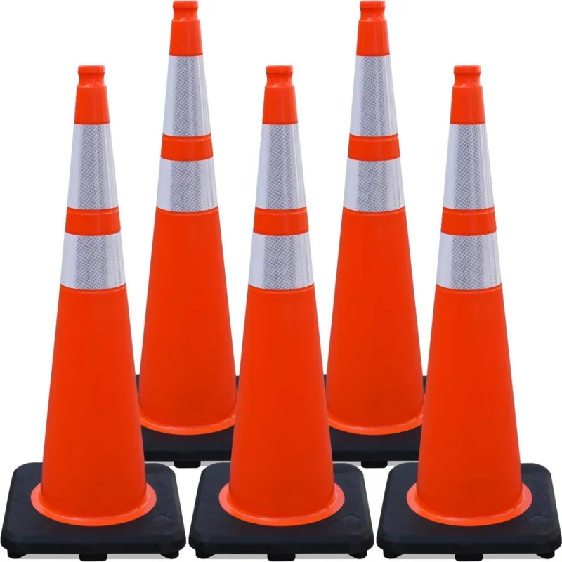 5 36” inch Large-Sized Orange PVC Traffic Cones, Heavy Black Base, Parking Lot Cone Structurally (36 Large Cones-5Pack)