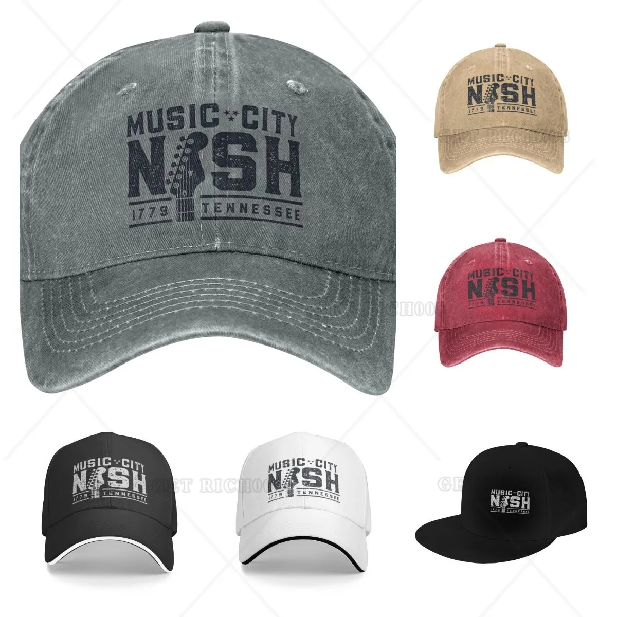 Nashville Music City Baseball Cap Unisex Adjustable Casual Denim Hat for Men Women Polyester Denim Adult Four Seasons Casual