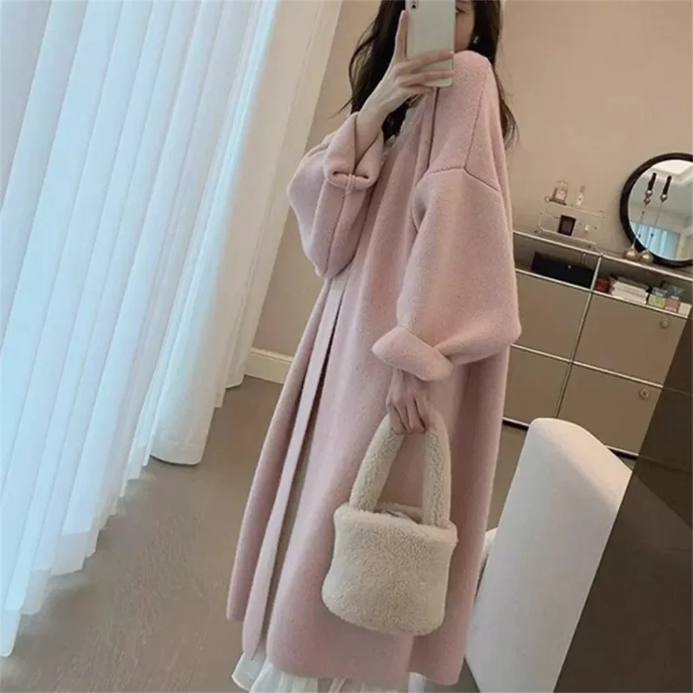 

2025 Autumn Loose Fashion Soft Mid Length Sweater Long Sleeve Knitted Cardigans Outerwear Korean Women Spring Cardigan Sweater