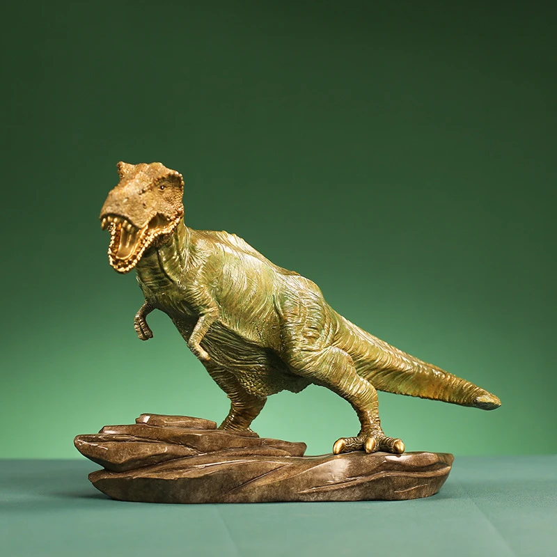Painted Brass Tyrannosaurus Rex Ornament For Entryway, Office Desktop, Home Living Room Decorative Copper Craft