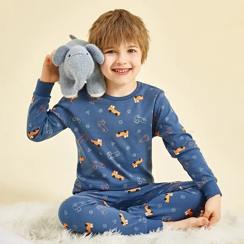 Boys Cotton Dinosaur Pajama Set 2-14 Years Green Kids Sleepwear Children Pijamas Home Clothing