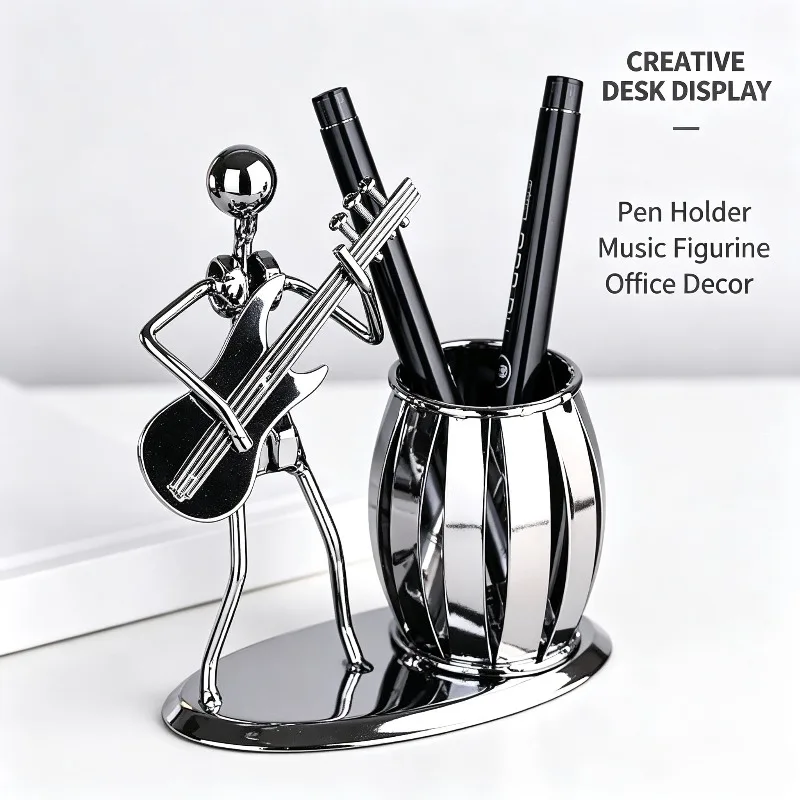 Hand-Forged Wrought Iron Band Design Creative Band Member Figurine Vintage Industrial Style Desktop Pen Holder Organizer Office
