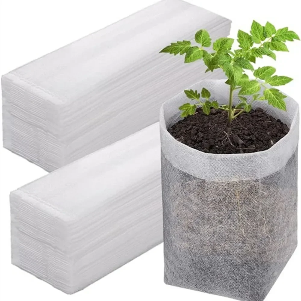 100pcs Non-Woven Plant Nursery Bags Pots Flowers Fruit Tree Seedling Biodegradable Fabric Pouch for Vegetable Seed Cultivation