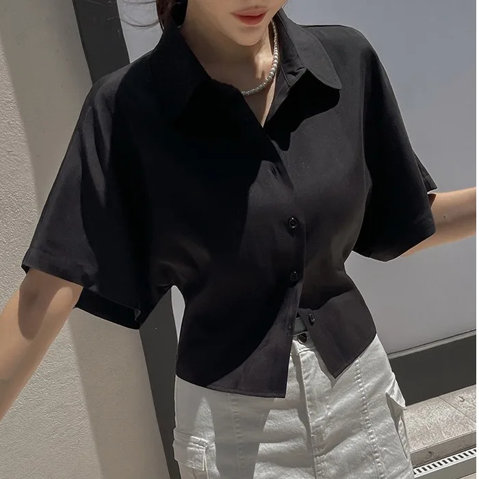 Casual Short Sleeve Women's Shirt Korean Style Chic Summer New Arrival Loose Fit Batwing Sleeve Button up Top Female Fashion