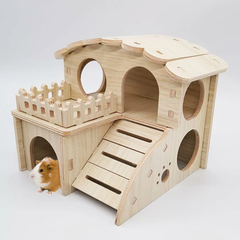 Hamster House Wood Hideout Toy Compound Villa Design with Exercise Bridge Platform Fun Living Hut Nest for Small DropShipping