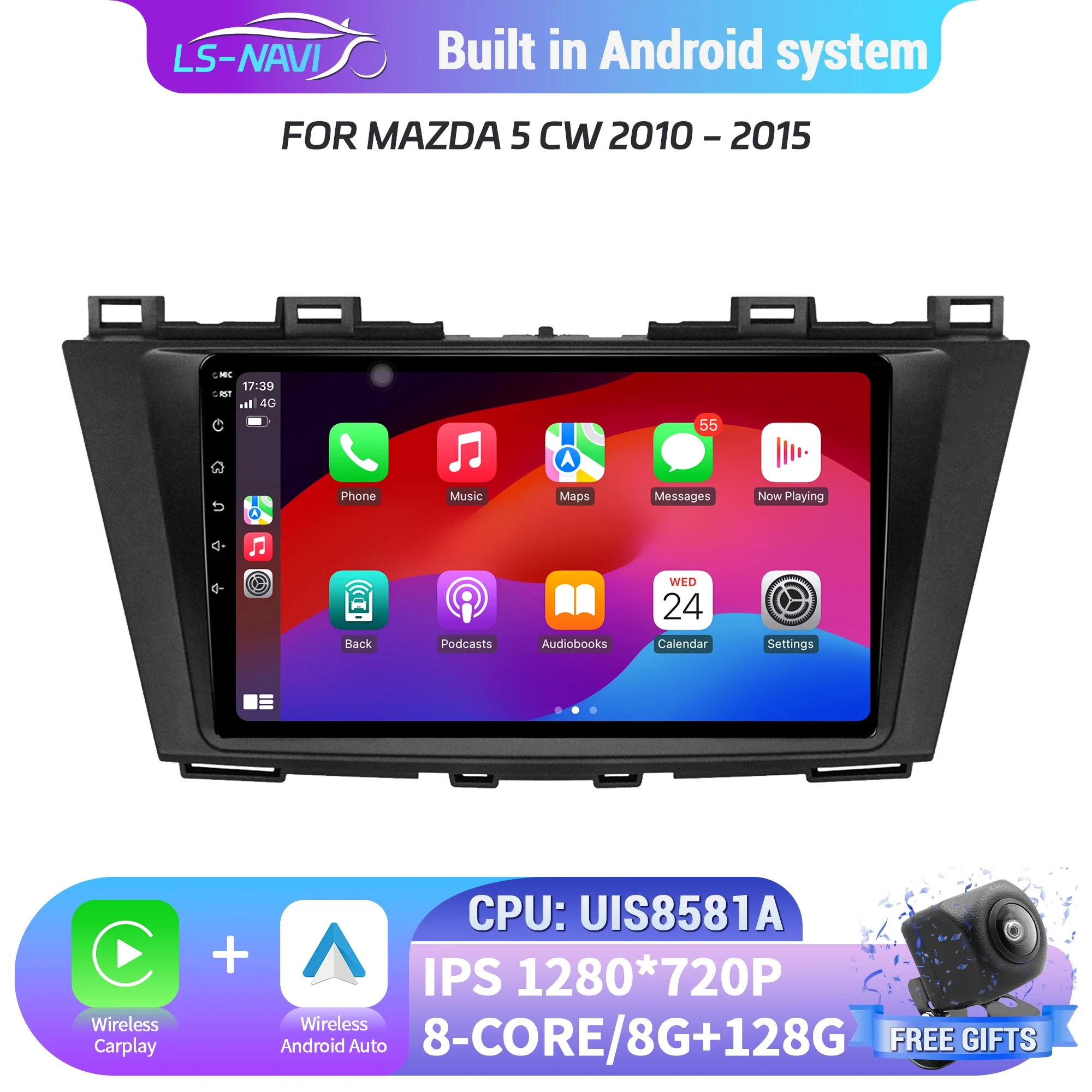 

For Mazda 5 CW 2010-2015 Android 14 Wireless Bluetooth Carplay Car Radio Multimedia 4G GPS Navigation Screen Head Unit Stereo