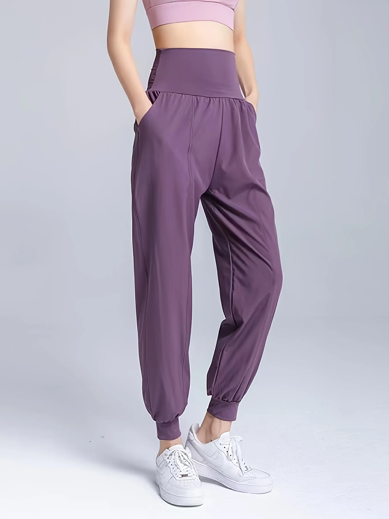 하이웨이스트 여성용 속건 요가 조거 팬츠 - 사계절 편안함, 사선 포켓, 롱 기장 & 스타일리쉬 스포츠