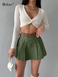 Bclout Summer Cotton Shorts Skirts Women 2024 Fashion High Waist A-Line Slim Sexy Shorts Skirts Elegant Solid Pleated Shorts Y2k