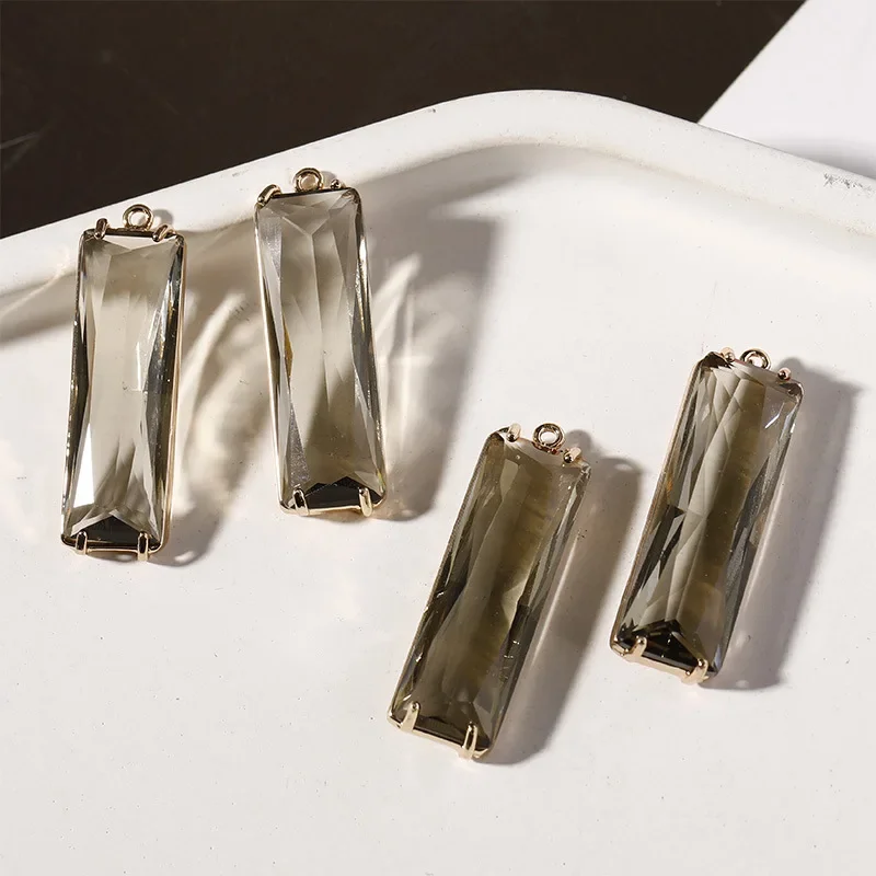 2pcs 10*30mm  copper bonded transparent rectangular crystal glass pendant DIY hand jewelry earrings accessories materials