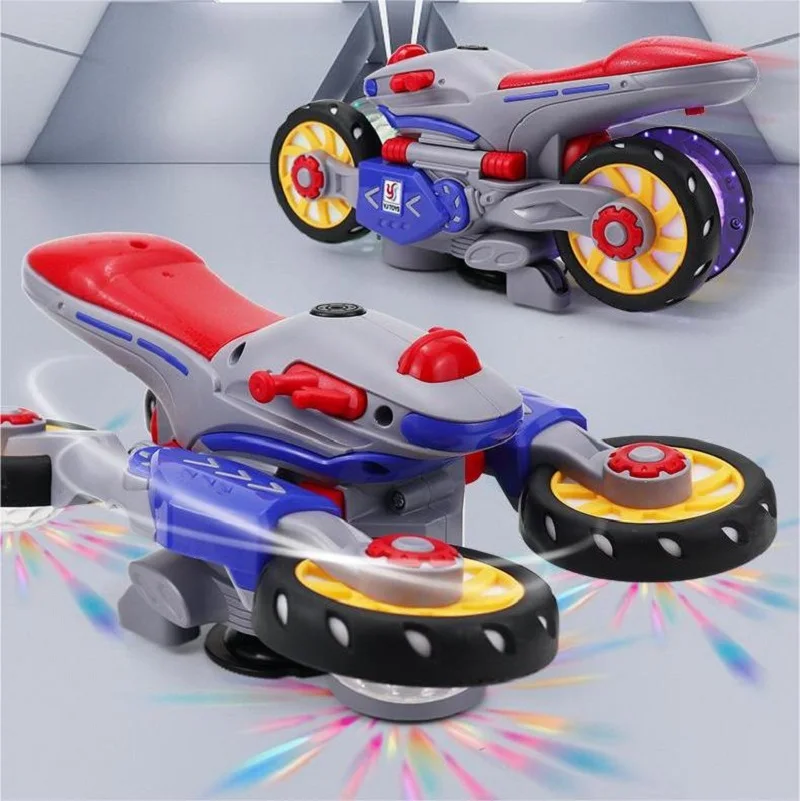 Electric Transformable Motorcycle Toy Stunt Rotation Universal Driving With Light Music Kids Vehicle Model Boys Gift