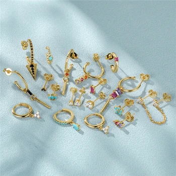 ROXI Multible ต่างหูชุดเครื่องประดับต่างหูแฟชั่นผู้หญิงต่างหูเครื่องประดับวงกลม Star ดอกไม้เรขาคณิตเจาะต่างหู