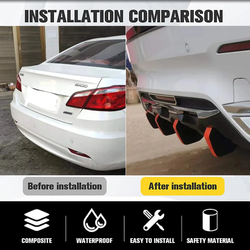 4 stücke Universal Carbon Faser Auto Geändert Hinten Stoßstange Diffusor Spoiler Schwarz Rot ABS Hinten Lip Diffusor Anti-kollision – Detail 10