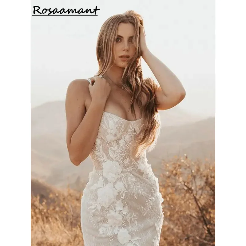 الوهم الساحر السباغيتي الأشرطة حورية البحر فساتين الزفاف انفصال كم يزين الدانتيل بوهو البلد مخصص زي العرائس