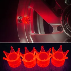 4PCS Luminous Crown Shape Wheel Tire Valve Cover Motorcycle Bike Tire Dust Valve Fluorescent Cap Car Tire Decoration Accessories