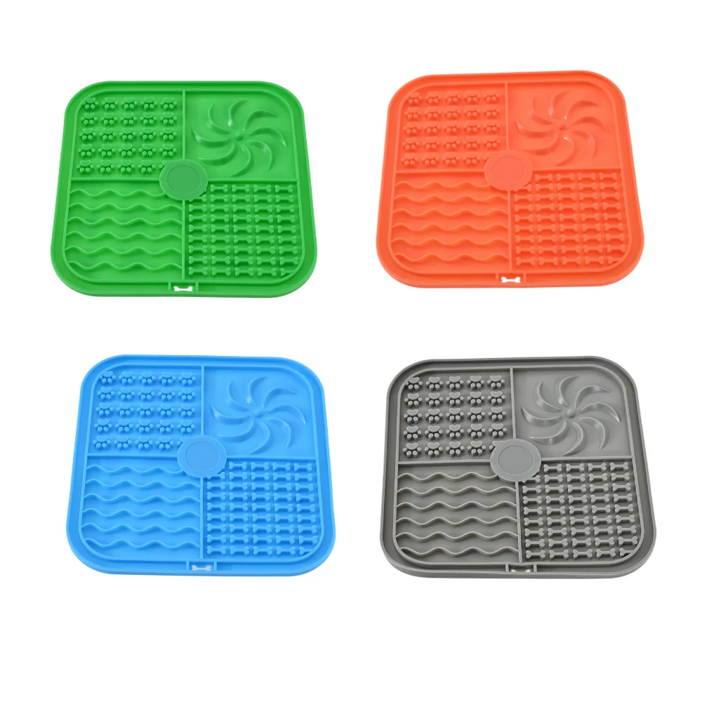 40PCS/Carton Silicone Dog Lick Mats Slow Feeder Pet Feeding Mats with Suction Cups Four Texture Design for Dogs Cats 4 Colors Mixed