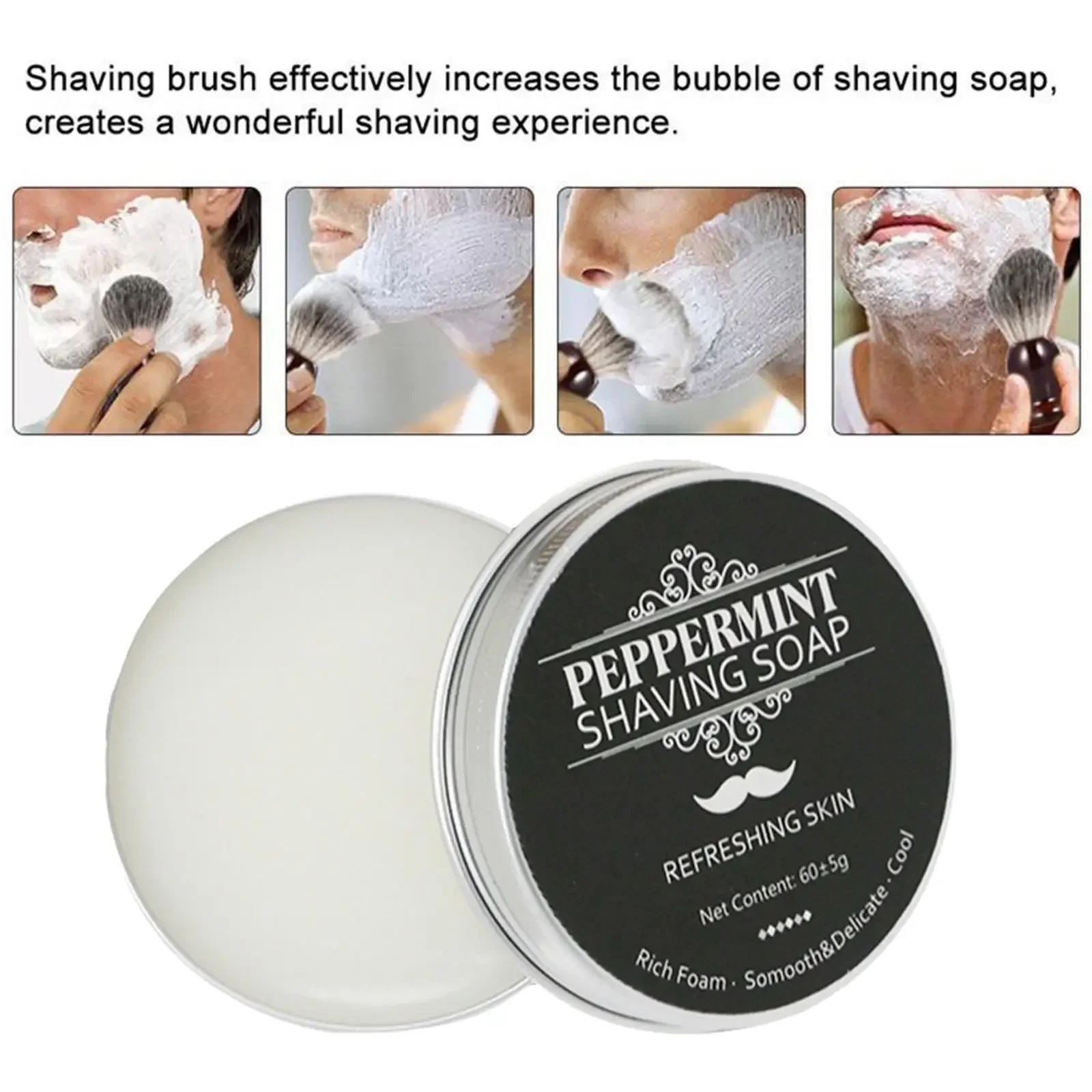 Hand Made Mint Scented Shaving Soap in Aluminum Tin Rich Lather Organic Beard Shaving Cream for Men