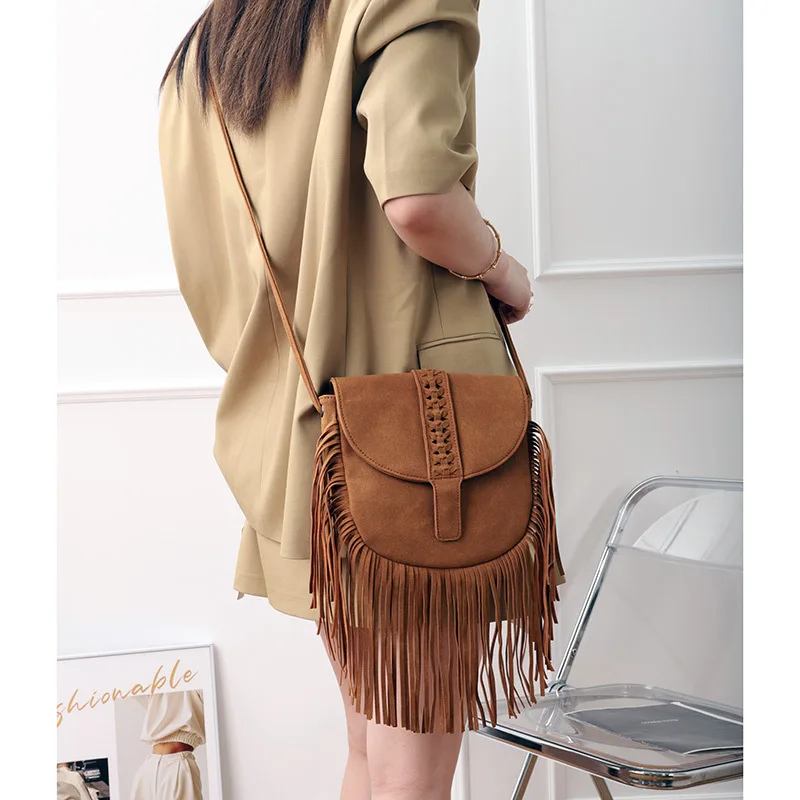 Faux Suede Leather Hippie Gypsy Boho Bag Women\'s Handbags Bag Vintage Fringe Tassel Bohemian Bag Women Shoulder Crossbody Bags