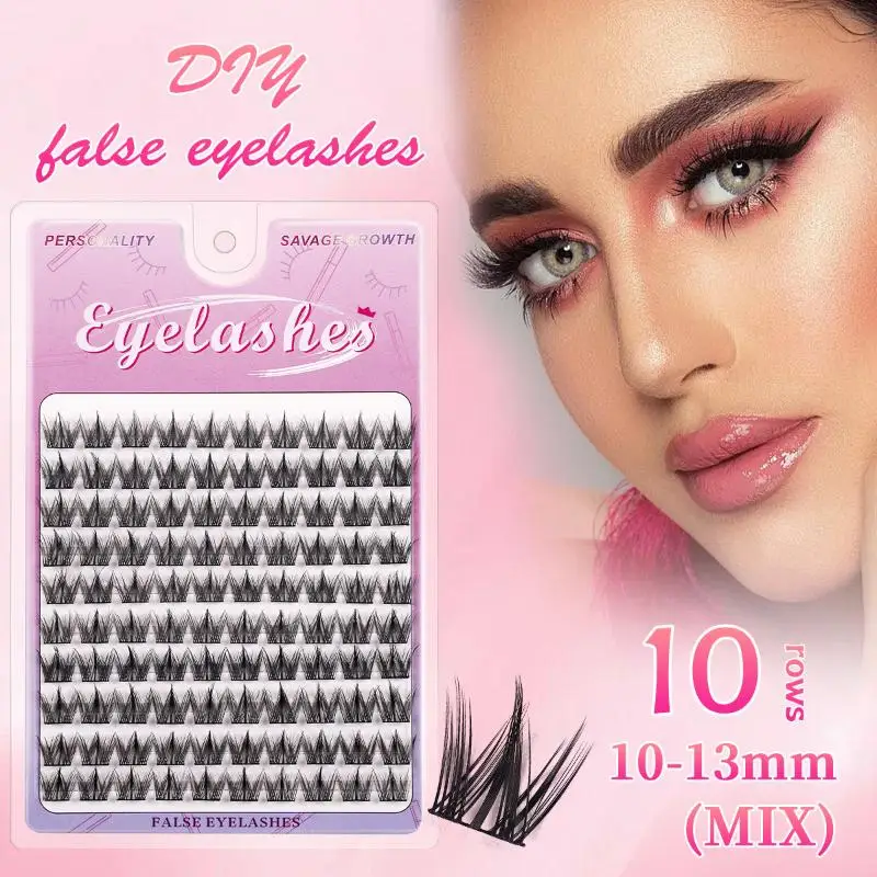 10 Rows Natural False Eyelashes Segmented Eyelash Extension Eye-Lifting Effect Women's Individual Lashes Makeup Tools