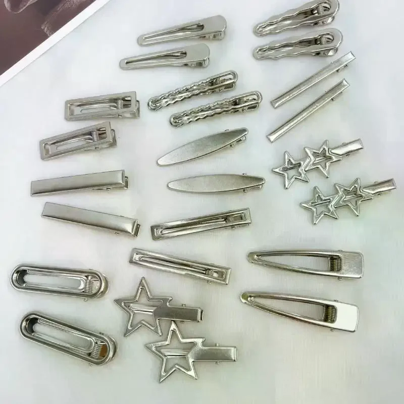 24Pcs Set Y2K Silver Metal Hair Clips Star Hair Accessories For Women Girls Multiple Styles Seamless Duckbill Hairpins