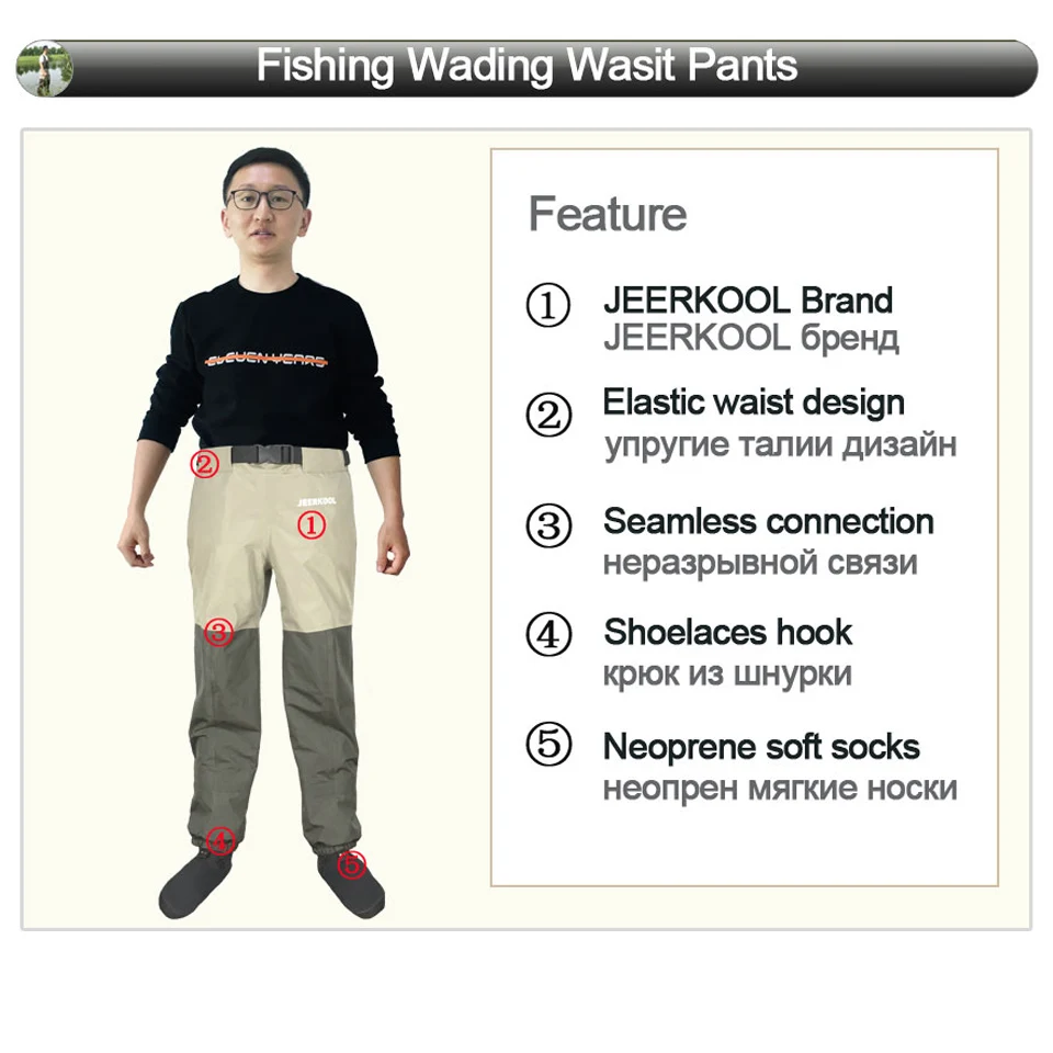 Original Jeerkool Fly Fishing Waders Waist Pants Waterproof Breathable Chest Hunting Wading Pants Rafting Jerseys For Shoe