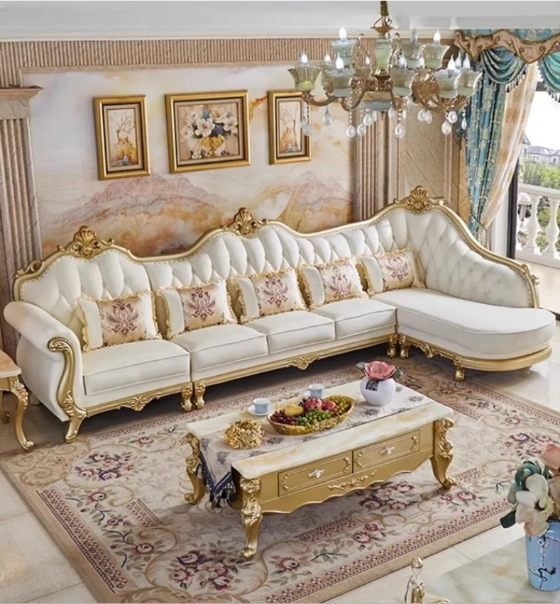

#@ European Style Sofa 123 Combination - Luxury Villa Living Solid Wood Sofa,European Luxury High-End Villa Living Room Sofa Set
