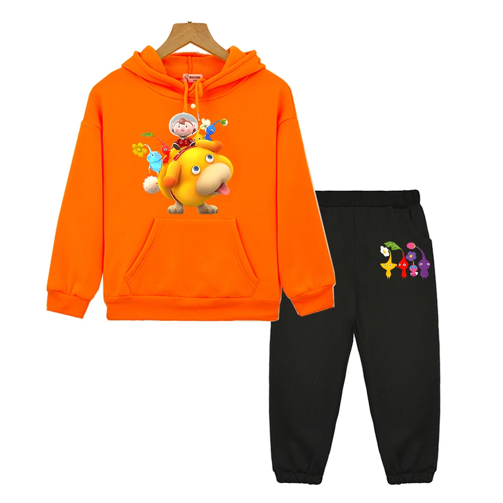 

boys girls Hooded Sets 2PCS Pikmin Print Hoodies Top+ Pants Fleece sweatshirt anime hoodie Autumn pullover kids boutique clothes