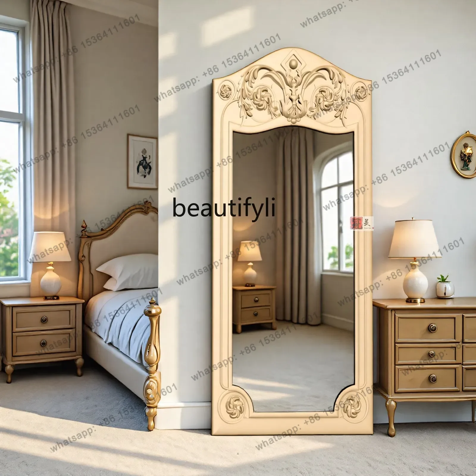 

French retro court style full-body mirror European floor, American cloakroom wall-mounted fitting mirror customization
